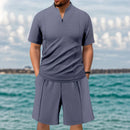 Men's New Waffle Summer Suit 2025 Casual T-shirt + Shorts Suit Men's Tracksuit Solid Color Tracksuit Loose Suit Clothes for Men