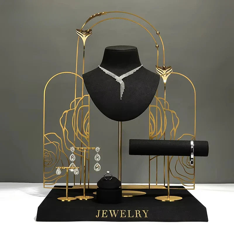 New jewelry display stand Jewelry props black metal window set necklace ring jewelry storage display rack