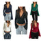 New Fashion Women's Fall Sexy Tops Slim Lace Trim Deep V Neck Bell Sleeve Crop Shirt Casual Streetwear
