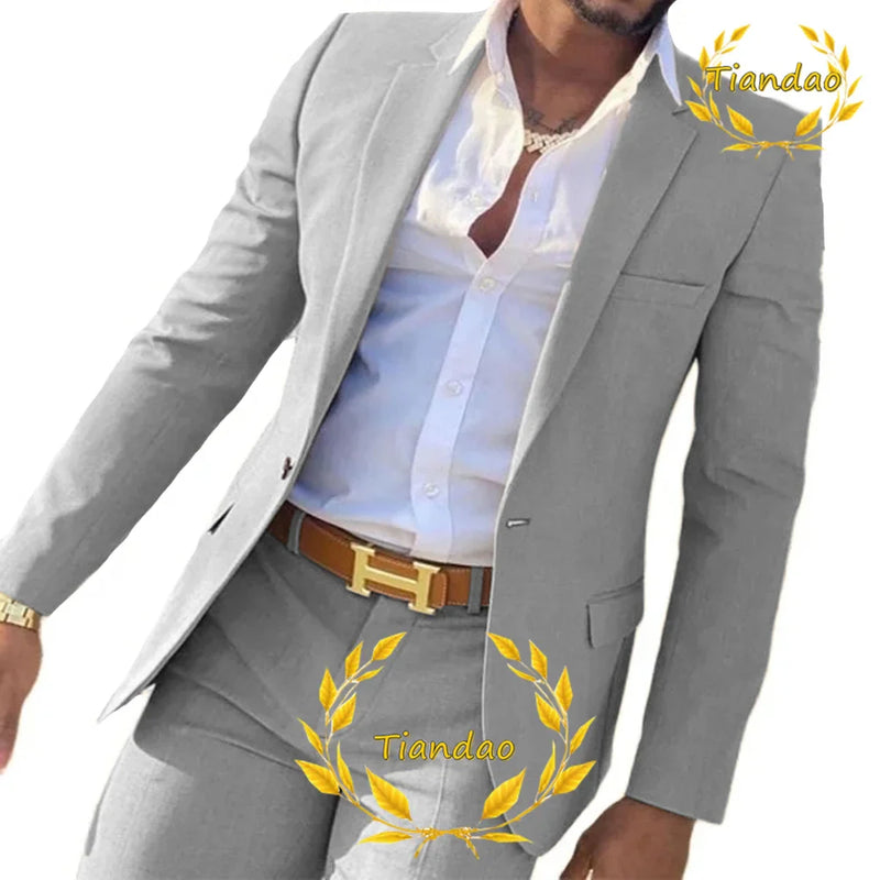 Suit for Men2-Piece Business Jacket Pants Khaki Wedding Best Man Tuxedo Slim Fit Formal Blazer Set Custom
