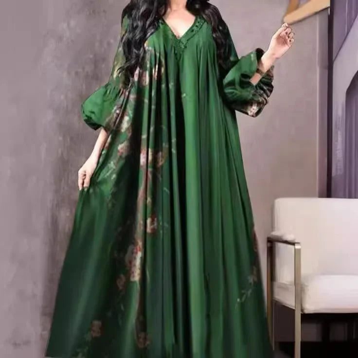 New Cross-Border Women's Clothing Amazon Digital Printing Loose-Fit Dress Middle East Long Kaftan In-Stock