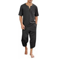 2025 Men's Hip Hop Cotton Linen Sets Comfort Breathable Men Casual Sport 2 PCS Sets Fashion V-neck Short Sleeve Tops+Pants Suit