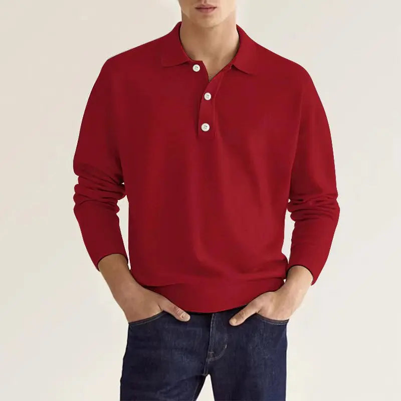 2024 Autumn leisure Home long Sleeve top Fashion Men's solid color lapel Men's POLO Shirt