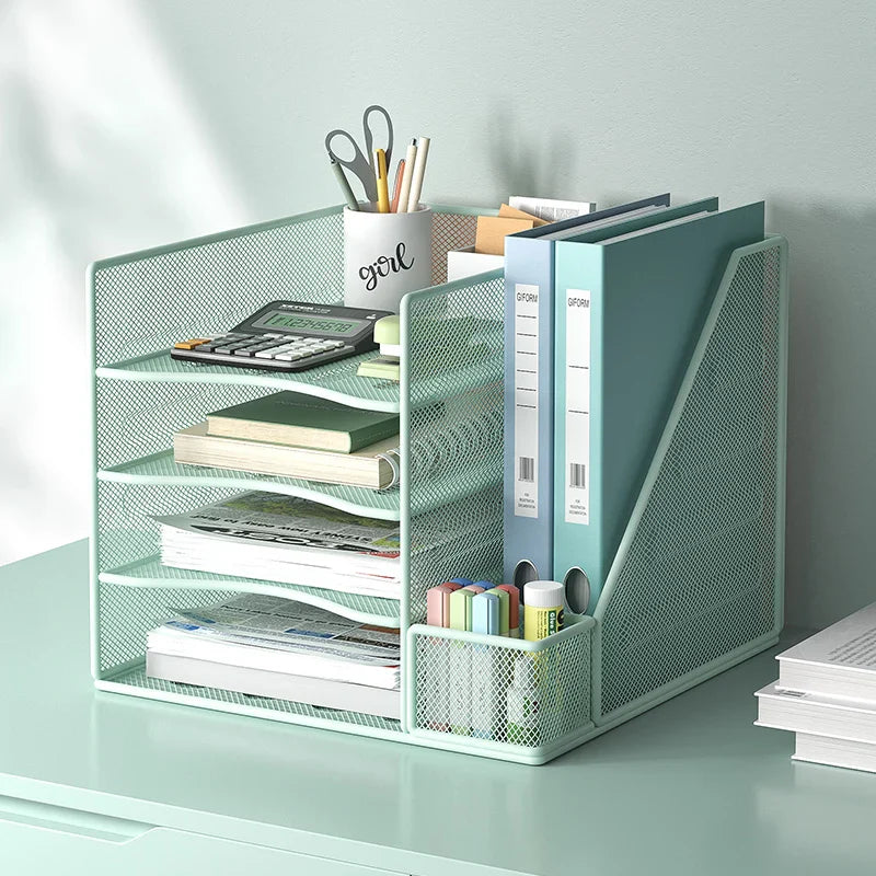 Office desktop file rack metal bookstand Multi-function integrated storage rack Office supplies folder storage box Multi-layer