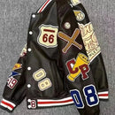 European and American Fashion Letter Embroidered Jackets Unisex Couple Contrasting Color Y2K Hip Hop Loose Leather Jackets Men