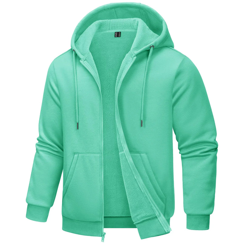 TACVASEN Big Pockets Fleece Lining Hoodies Mens Hooded Coats Full Zip Up Casual Hoodie Jackets Athlete Running Hiking Sportswear