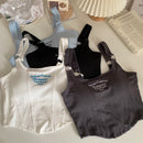 Women Embroid Letter Tank Tops With Bra Pad Casual Camis Y2K Crop Tops For Women Shoulder Belt Iron Ring Tank Tops