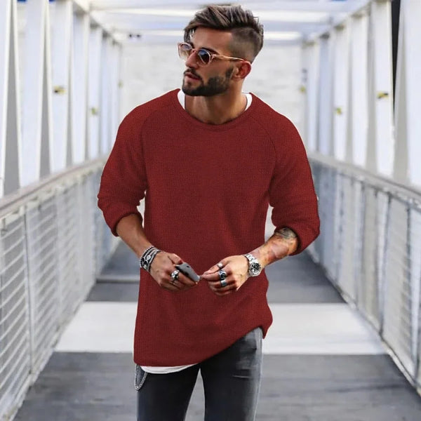 2023 Spring Men's Casual Solid Color Fashion Knitted Shirt O Neck Long Sleeve Knit Pullover Loose Soft Sweater Coats Men Tops