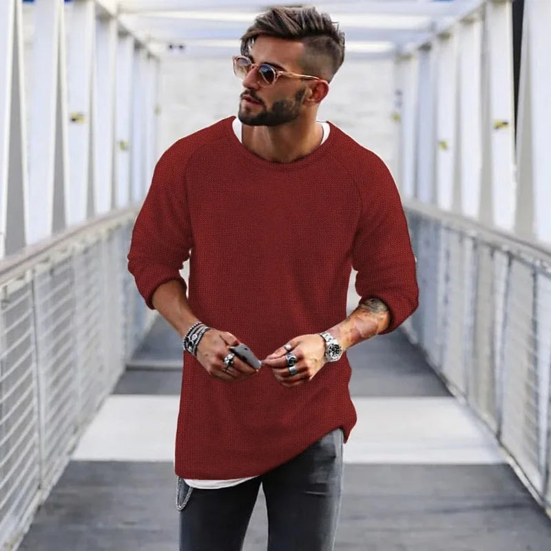 2023 Spring Men's Casual Solid Color Fashion Knitted Shirt O Neck Long Sleeve Knit Pullover Loose Soft Sweater Coats Men Tops