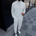 Spring and autumn men's cotton and linen lapel comfortable casual shirt set fashion long sleeve cargo pants solid color two-piec