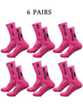 6 pairs of football socks, men's and women's mid length anti slip training socks, thickened professional sports socks