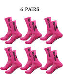 6 pairs of football socks, men's and women's mid length anti slip training socks, thickened professional sports socks