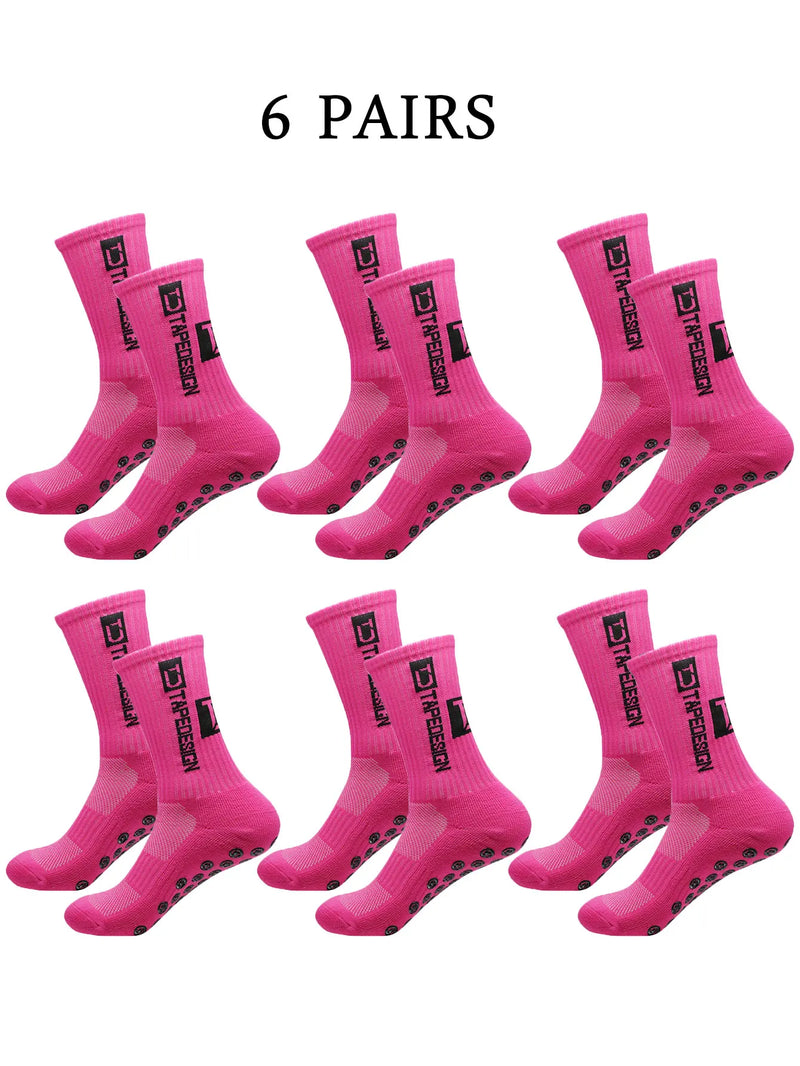 6 pairs of football socks, men's and women's mid length anti slip training socks, thickened professional sports socks