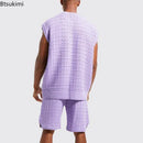 New 2025 Men's Two Pieces Casual Sets for Summer Solid Sleeveless Tops Shirts and Shorts Sets Male Streetwear Tracksuit Sets Men