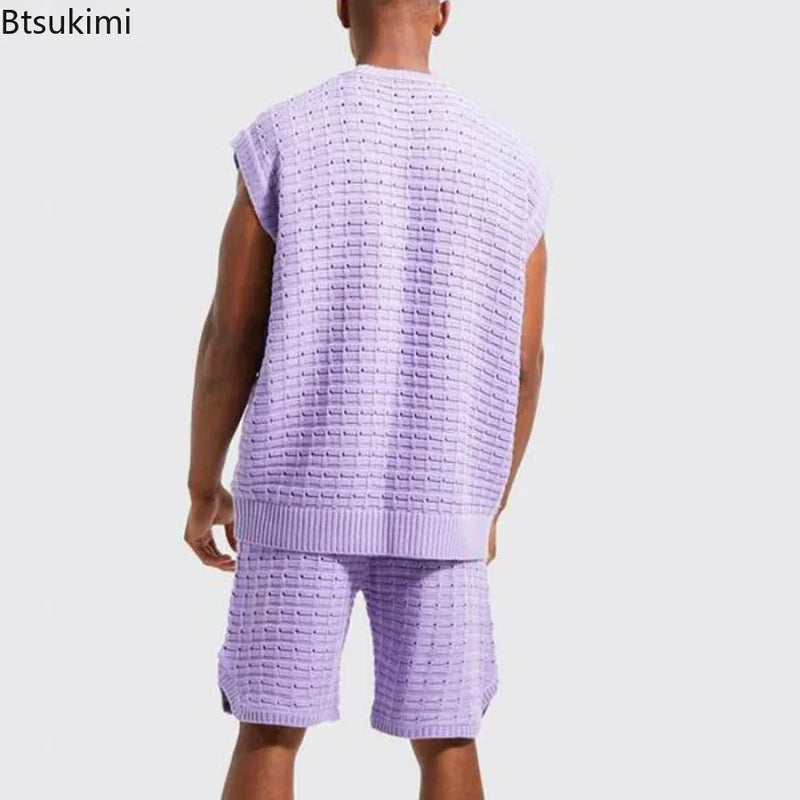 New 2025 Men's Two Pieces Casual Sets for Summer Solid Sleeveless Tops Shirts and Shorts Sets Male Streetwear Tracksuit Sets Men