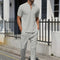 2024 Cross-border AliExpress men's Waffle Men casual fashion stand collar short sleeve pants suit