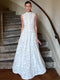 Women Elegant Off Shoulder Lace Up Ruffle Edge Dress Chic Hollow Out Puff Long Sleeves Maxi Slim Dresses Spring Lady Street Robe