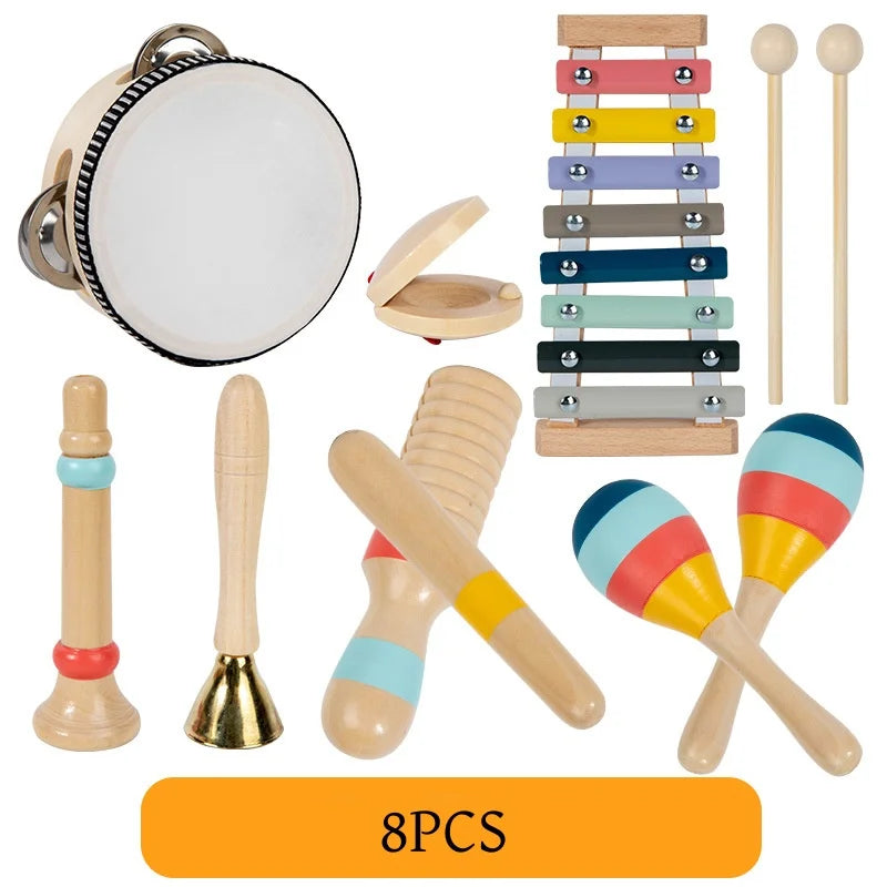 Toddlers Montessori Musical Instruments Set Wooden Percussion Instruments Toys Kids Preschool Educational Birthday Gifts