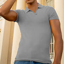 Men Turn Down Collar Short Sleeve Slim T-shirts Summer Male Solid Knitted Tee Tops LXDZ-KJ-P6-V