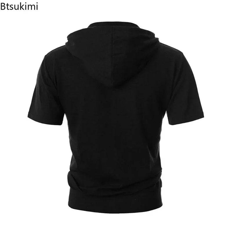 New 2025 Men's Casual Sweatshirts Short Sleeve Hoodies Jacket Solid Slim Zip Man Sport Tops Comfotable Outdoor Clothes for Men