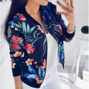 Women Floral Jackets Spring Summer Long Sleeve Zipper Print Bomber Jacket Casual Pocket Slim Female Fashion Outwears