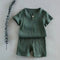 Summer Children's Clothing Set for 0-7Y Boys & Girls Cotton Linen Muslin Suit T-shirt Tops + Shorts 2pcs Baby Loungewear Outfit