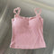 Summer Lace Strap Patchwork Camisole Women Solid Color Sleeveless Buttons Tank Top