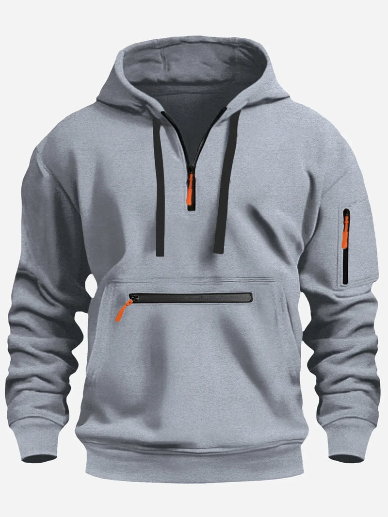 2024 Men's Hooded Sweater Leisure Sports Pullover Retro Harajuku Long Sleeve Zipper Multi-pocket Casual Loose Coat Street Wear