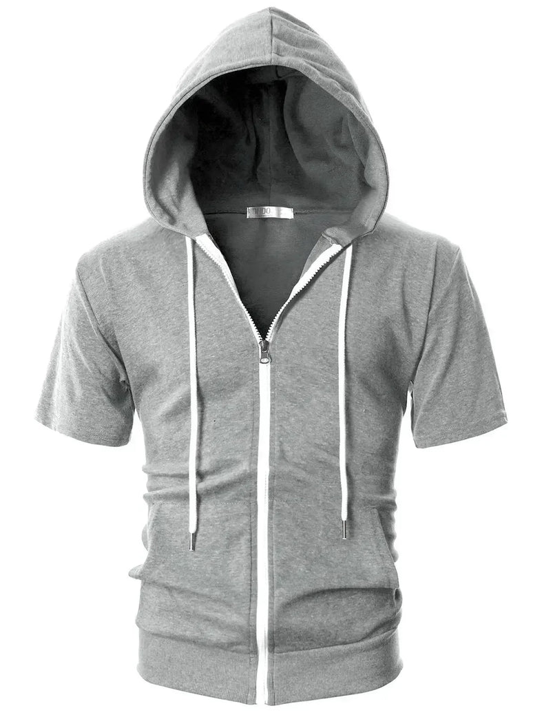 New 2025 Men's Casual Sweatshirts Short Sleeve Hoodies Jacket Solid Slim Zip Man Sport Tops Comfotable Outdoor Clothes for Men