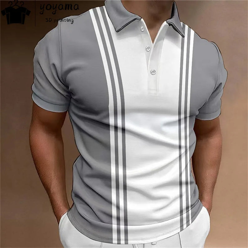 Fashion Polo Shirt For Men 3d Stripe T-Shirt Tops Summer Short Sleeve High Quality Polo Shirts Black Tees Casual men's Clothes