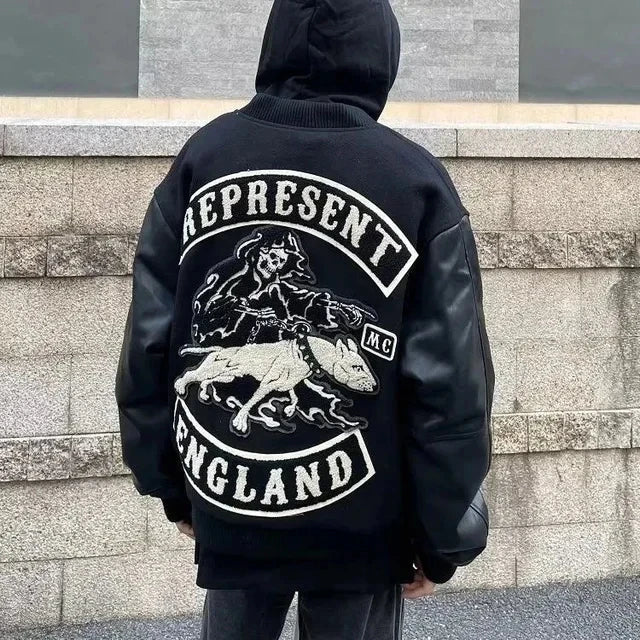 European and American Fashion Letter Embroidered Jackets Unisex Couple Contrasting Color Y2K Hip Hop Loose Leather Jackets Men
