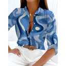 Women's Fashionable New Long-Sleeved Shirt 3d Stripe Print Single-Breasted Shirt Tops Autumn Comfortable Button Shirts Plus Size