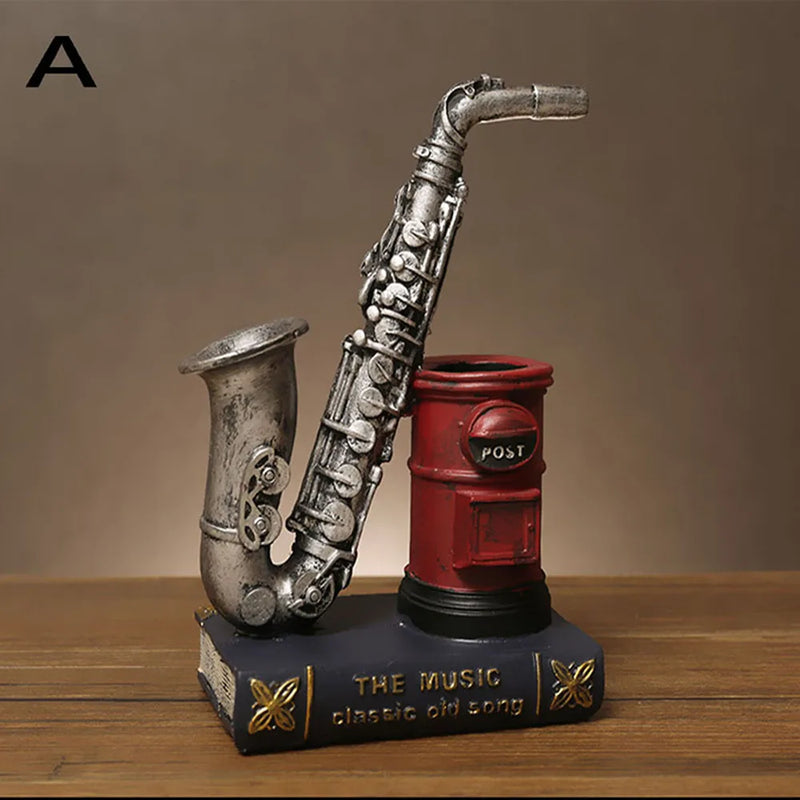 New saxophone resin handicraft pen holder ornaments, Violin storage pen holder,Office and home decoration pen holder， Pen holder
