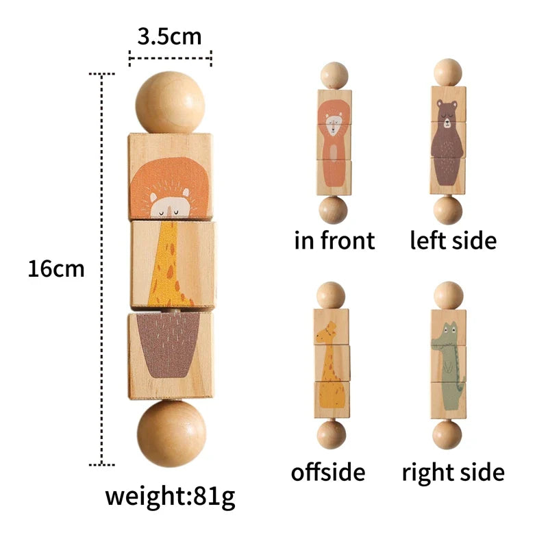 1PC Wooden Baby Rattles Toy Rotating Animal Shaped Matching Blocks Toy Baby Exercise Coordination Puzzle Montessori Toy Kid Gift