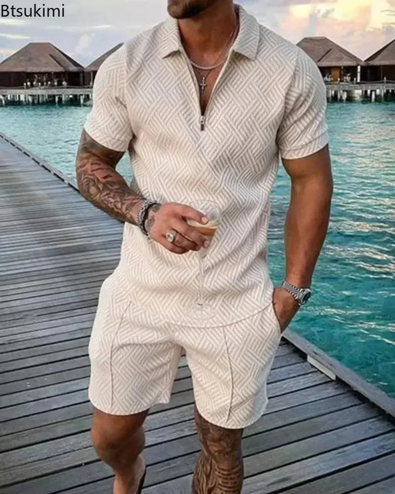 2025 Trend Men Streetwear Fashion Half Zip Polo Shirts+shorts 2 PCS Sets Men's 3D Digital Print Casual Suit New Male Tracksuits