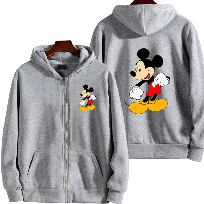 2024 New Mickey Mouse Men Zip Up Hoodie Jacket Fashion Spring Autumn Black Women Sweatshirt Cartoon Anime Couple Clothes Coats