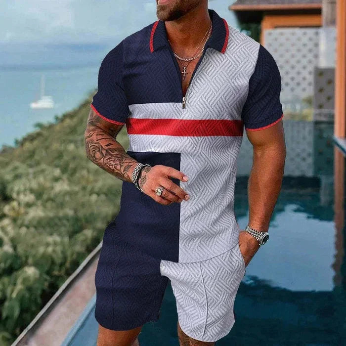 Fashion Summer Men's Tracksuit Short Sleeve Polo Shirt Set Coconut Tree 3D Print Clothing 2 Pieces Casual Suit Streetwear Outfit