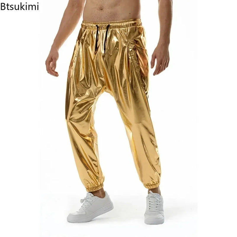2025 Men's Shiny Metallic Jogger Sweatpants Hip Hop Wet Look Trousers Men Club Party Festival Prom Streetwear Pantalones Hombre