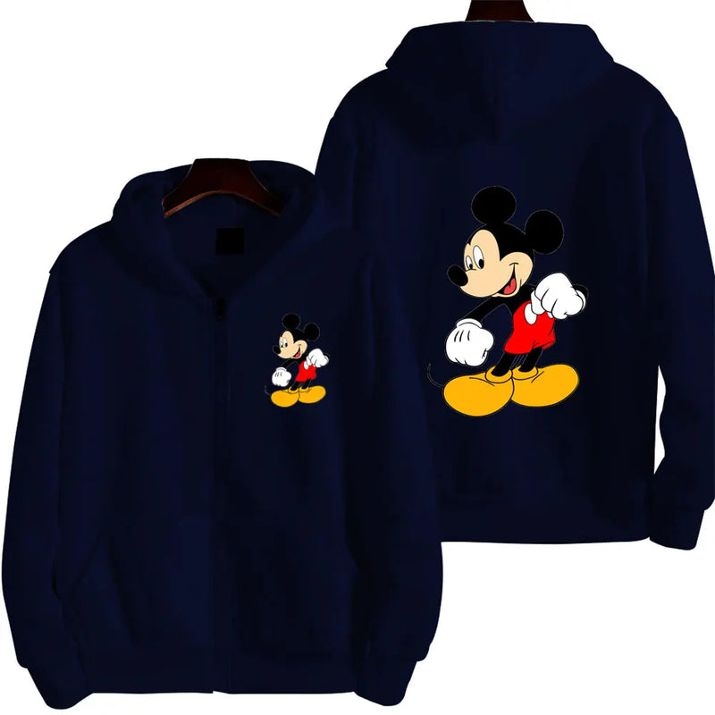2024 New Mickey Mouse Men Zip Up Hoodie Jacket Fashion Spring Autumn Black Women Sweatshirt Cartoon Anime Couple Clothes Coats