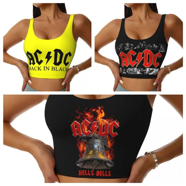 Retro Rock Fashion Trend AC/DC Sexy Vest Fitness Cropped Tank Top Women Heavy Metal Music Band Yoga Sports Comfortable Bra