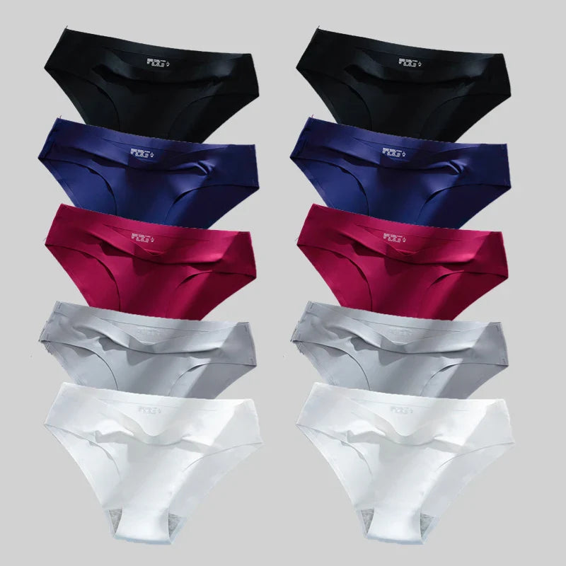 Giczi 10PCS/Set Seamless Women's Panties Solid Color Silk Satin Underwear Breathable Comfortable Briefs Sexy Lingerie Cozy Panty
