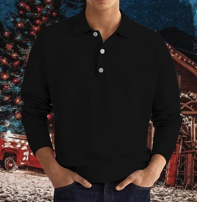 2024 Autumn leisure Home long Sleeve top Fashion Men's solid color lapel Men's POLO Shirt