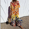 New Women's V-neck Single Breasted Shirt Dress Casual Loose Bohemian Long Dress 2025 Retro Pattern Printed Loose Vacation Dress