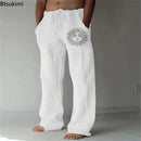 2025 Men's Cotton Linen Pants Oversized Jogger Sweatpants Casual Flower Print Plus Size Loose Wide Leg Pants Men Casual Trousers