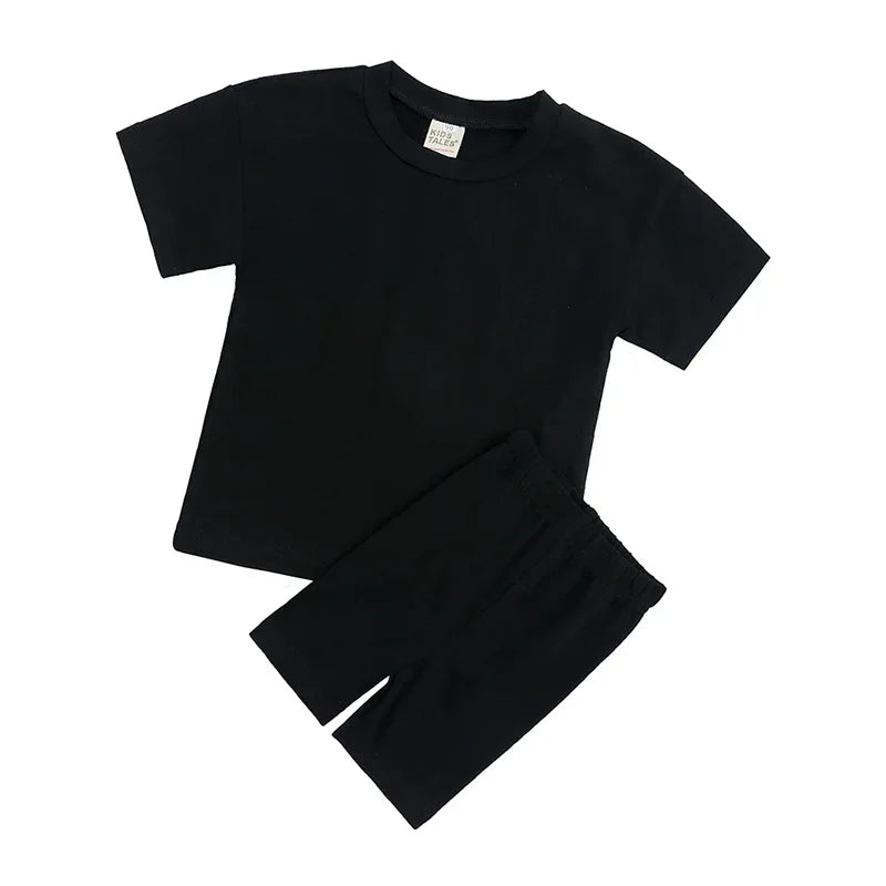 2024 Teenage Girls Summer Sport Outfits Solid Cotton Breathable Kids Clothes Children Korean Lounge Tracksuit Kids Sport Suit