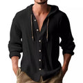 2024 New Spring and Summer Men's Hooded T-shirt Solid Color Cotton Linen Men's Casual Long Sleeved Top