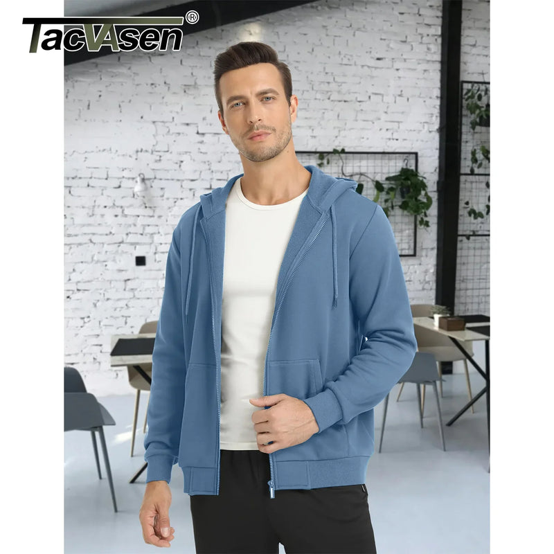 TACVASEN Big Pockets Fleece Lining Hoodies Mens Hooded Coats Full Zip Up Casual Hoodie Jackets Athlete Running Hiking Sportswear