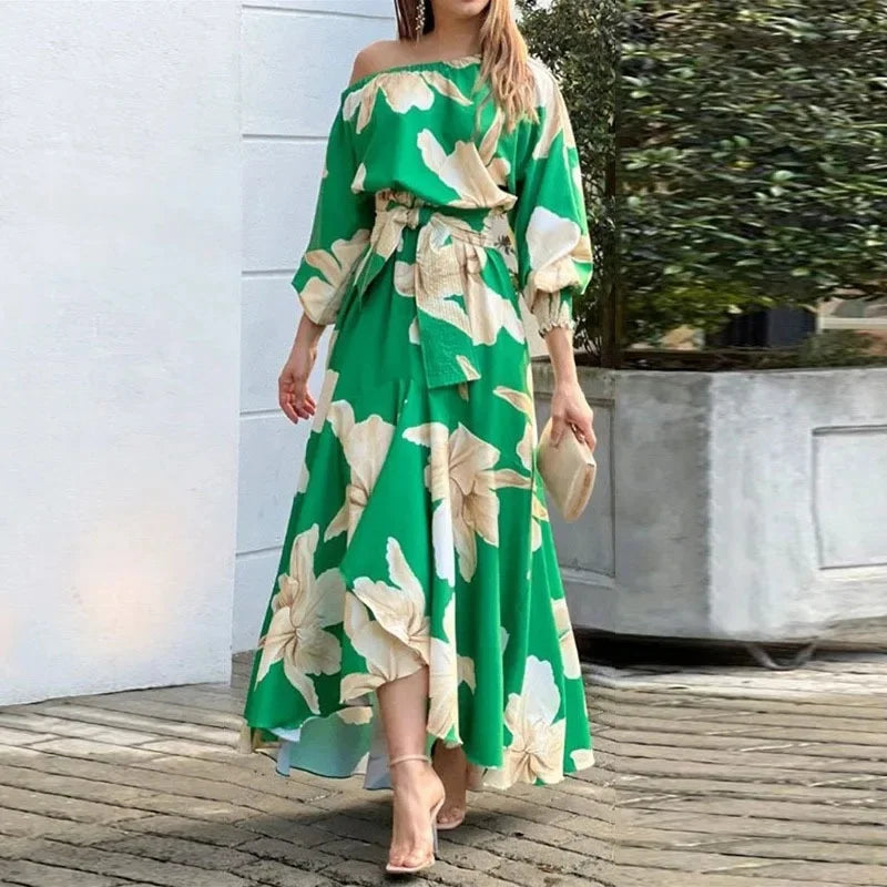 2023 Amazon Women's Fashion Dress Flower Printed Half Sleeve Summer Cross-Border OS050 Style Clothing For Ladies