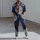 2023 Fashion Print Two Piece Set Men Lapel Button Short Sleeve Shirt And Straight Pants Suit Men Summer Casual Clothes