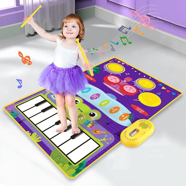 Baby Musical Piano Drum Play Mat 2 in 1 for Kids Toddlers Floor Keyboard Dance Mat with Sounds Baby Toy Music Blanket